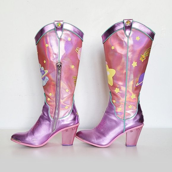 Dolls Kill X Care Bears Magical Moon Holographic Space Cowboy Boots - Size 10M - Picture 3 of 16